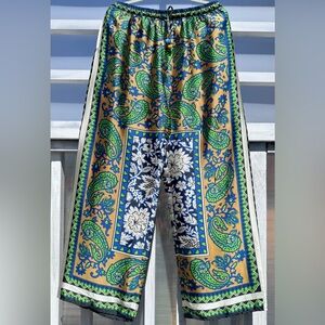 ZARA NWT Lightweight Flowy Floral Summer Wide Leg Pant Silky Polyester XL